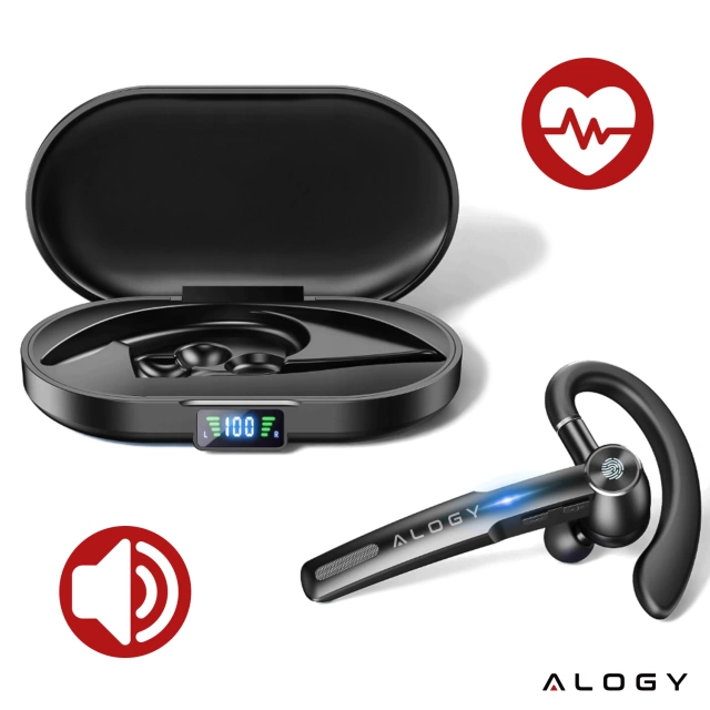 Słuchawka bezprzewodowa do rozmów Bluetooth zestaw słuchawkowy z etui ładującym G1 Alogy Czarna