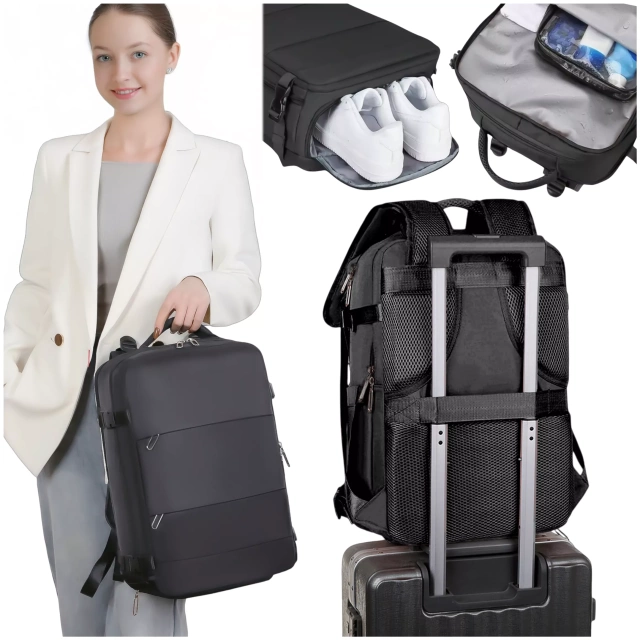 Plecak na laptopa tablet męski damski podróżny na walizkę do biura podróży Unisex 45x30x20cm Alogy Czarny