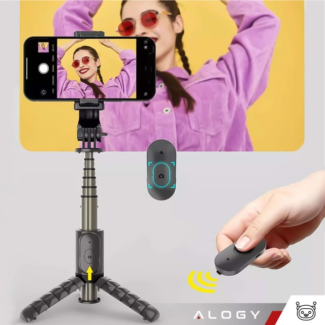 Alogy Selfie stick Tripod Bluetooth uchwyt do telefonu kijek statyw Czarny