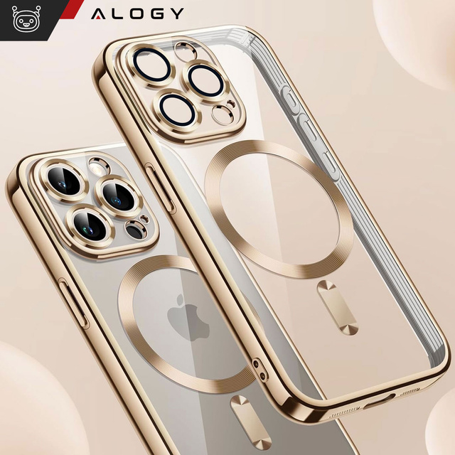 Alogy Etui na telefon do Apple iPhone 15 Pro Max MagSafe Case Glamour Luxury Ring obudowa Złote przezroczyste