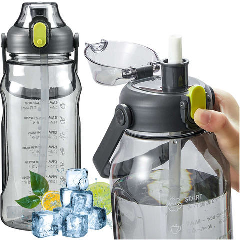 Alogy Butelka ze słomką Time Marker Water Bottle with Straw with Handle 1500ml Czarna