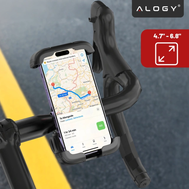 Uchwyt rowerowy do telefonu 4.7–6.8" – regulowany, obrót 360°, stabilne mocowanie na kierownicę roweru i motocykla – Alogy Sport Pro-Fit™ Czarny
