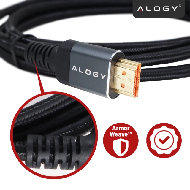 Kabel HDMI 2.1 Alogy 1m 4K 8K PREMIUM MIEDŹ ULTRA High Speed 60Hz 48GBps Czarny