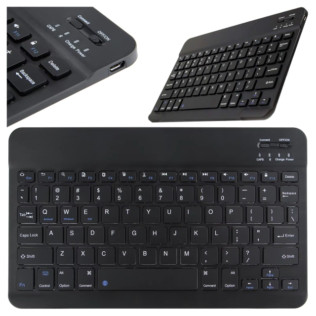Uniwersalna Klawiatura Bezprzewodowa Bluetooth 10" Windows Android iOS Czarna