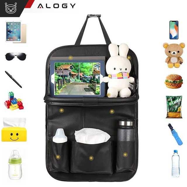 Alogy 2x Organizer samochodowy na przedni fotel siedzenie samochodu auta na tablet zabawki napoje Czarny