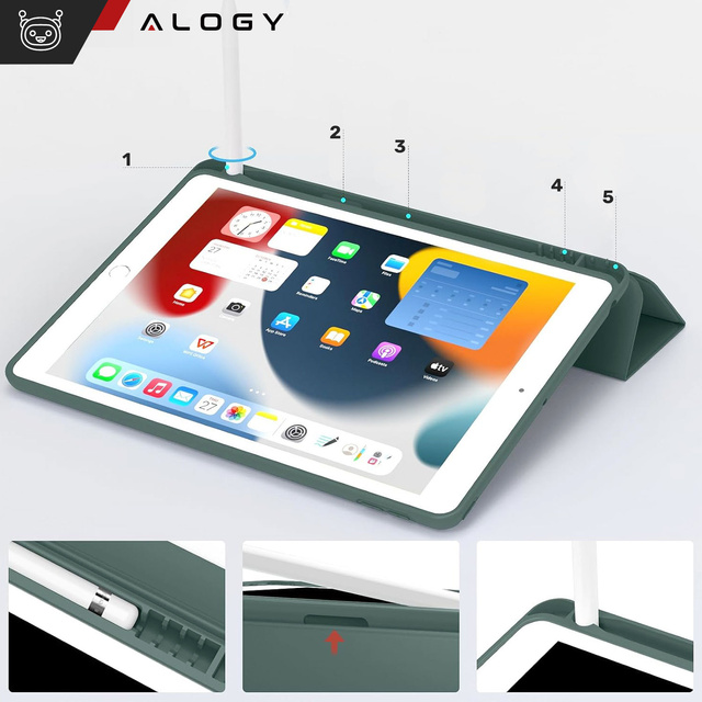 Alogy Etui na tablet Cheap Book Cover TPU + Pencil Space do Apple iPad 10.2 7/8/9Gen 2019/2020/2021 Zielone