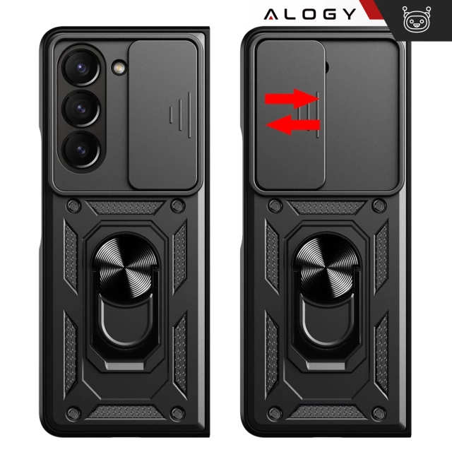 Etui do Samsung Galaxy Z Fold 6 pancerne Slide Case Stand Ring obudowa ochrona aparatu Camshield Alogy czarne