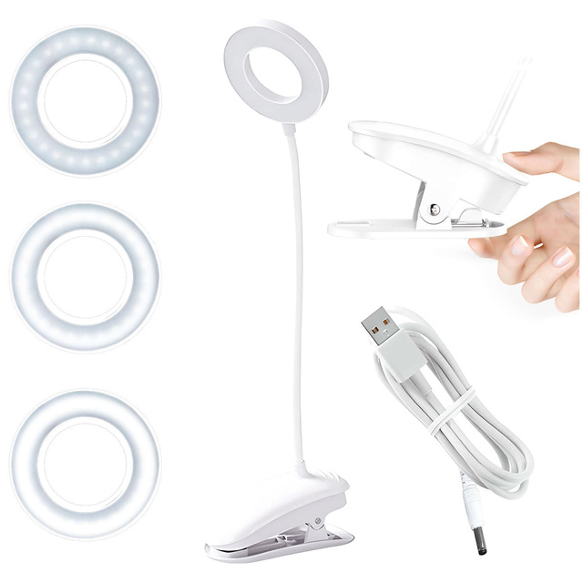 Alogy Lampa lampka biurkowa Desk LED Ring Lamp z klipsem do biurka blatu bezprzewodowa Biała