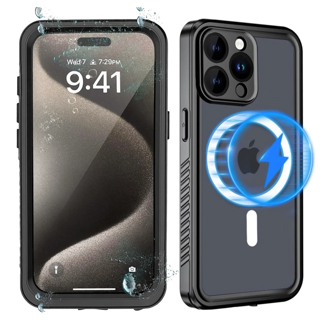 Alogy Etui do Apple iPhone 15 Pro Pancerne 360 case do Mag Safe wodoodporne Armor IP68 czarne