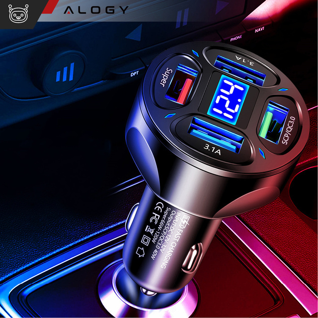 Alogy Car Ładowarka samochodowa 4x USB QC 3.0 66W szybka mocna do telefonu samochodu czarna