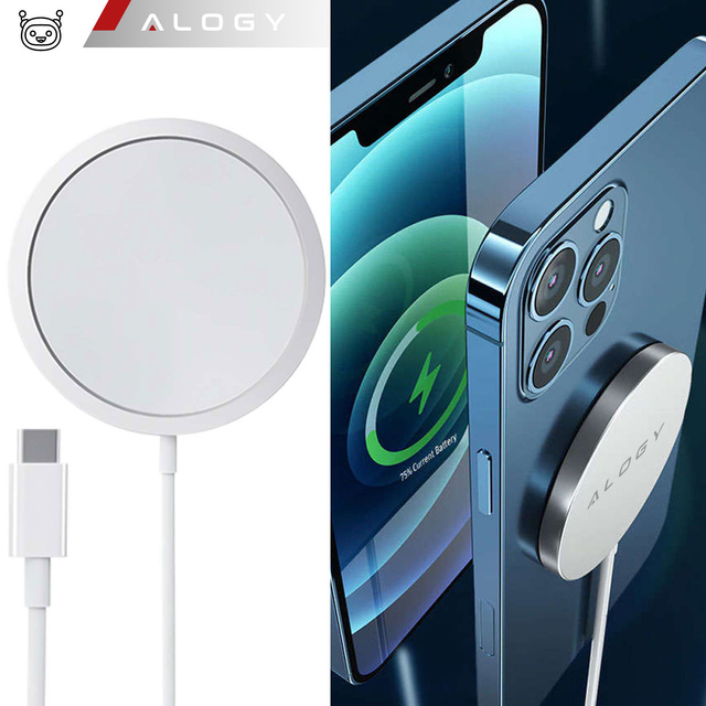 Ładowarka indukcyjna do iPhone 12/13/14/15/ PRO / MAX/ MINI/ ULTRA Alogy do MagSafe bezprzewodowa 20W  Biała
