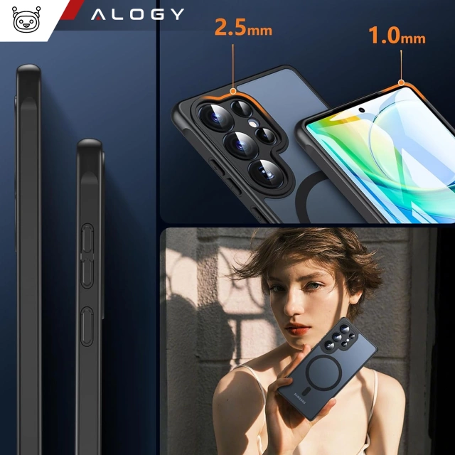 Etui do Samsung Galaxy S25 Ultra obudowa ochronna na telefon Alogy Matte HybridMag™️ Case do MagSafe Matowe Czarne + Szkło Hartowane