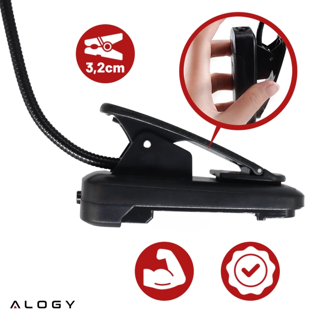 Alogy Lampa biurkowa LED z klipsem Bezprzewodowa Czarna