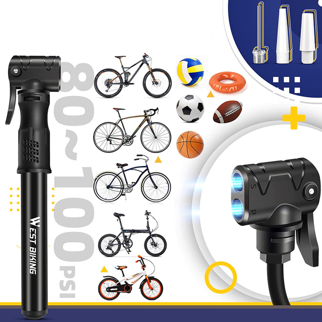 Pompka rowerowa ręczna aluminiowa Alogy Mini Bike Pump 100psi z uchwytem Czarna