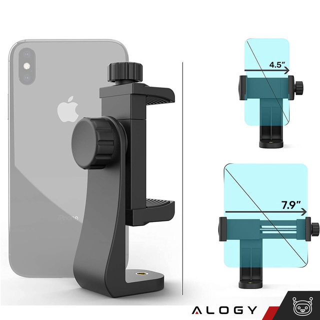 Alogy Uchwyt mocowanie adapter 360 na telefon do statywu selfie stick 1/4 czarny