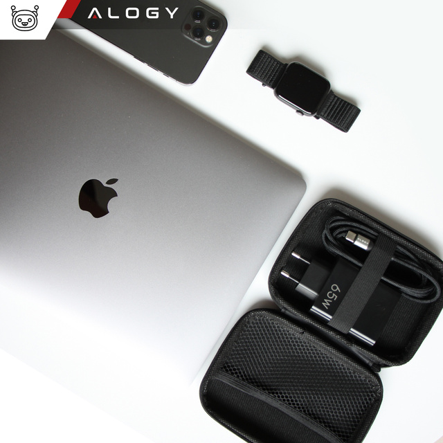 Alogy Etui zapinane Protect uniwersalne na akcesoria na kabel, ładowarkę bądź słuchawki czarne