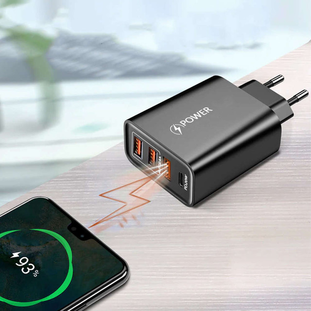 Alogy Ładowarka sieciowa szybka 3x USB-A + Type-C Quick Charge QC 3.0 PD 20W Czarna