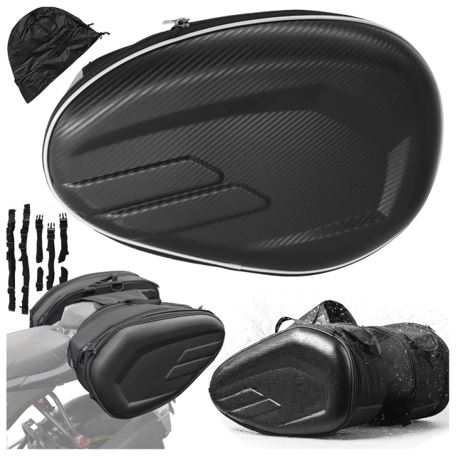 Sakwa Motocyklowa 38–58L – Torba, Kufry boczne, Sakwa na Tylne Siedzenie, Wodoodporna, Twardy Materiał, Regulowana na Motocykl – Alogy RoadPack™ Czarna