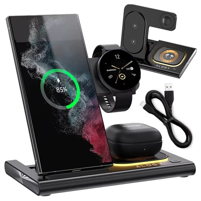 Ładowarka Indukcyjna bezprzewodowa 3w1 Alogy Qi do Samsung stacja ładowania stojak czarna