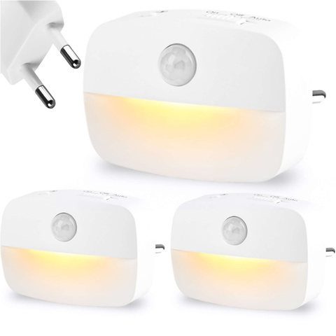 3x Alogy Lampka nocna z czujnikiem ruchu LED Night Light 3 barwy światła do gniazdka EU Biała
