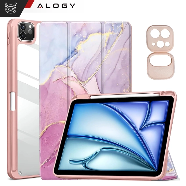 Etui hybrydowe z miejscem na rysik do Apple iPad Air 11" (2024,2025) / Air 10.9" (2020,2022) / Pro 11 (2018) Alogy Hybrid Book Cover Case Marble Różowe