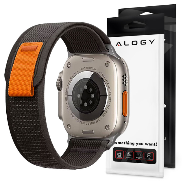 Alogy Pasek nylonowy Sport na rzep do Apple Watch 4/5/6/7/8/SE/Ultra (42/44/45/49mm) Czarno-pomarańczowy