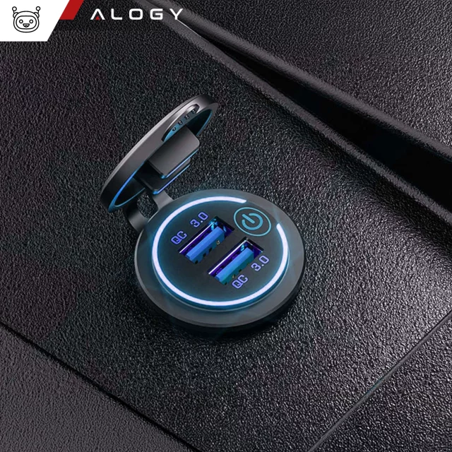 Alogy Zasilacz ładowarka do auta samochodowa konektory 2x USB QC 3.0 LED