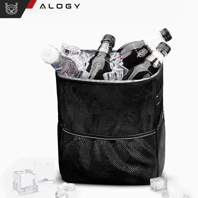 Alogy Samochodowy kosz na śmieci Organizer mini śmietnik na zagłówek fotel auta do samochodu czarny 8l torba termiczna