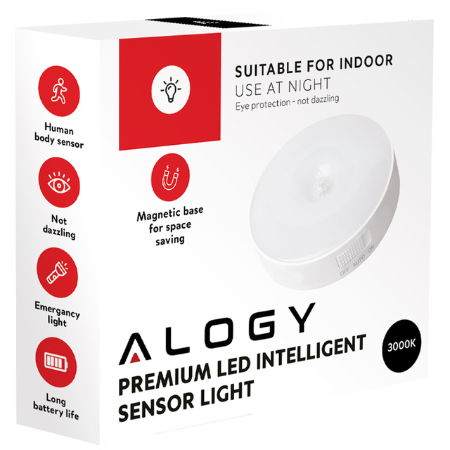 3x Alogy Lampka LED z czujnikiem ruchu Sensor Light Bezprzewodowa lampa nocna oświetlenie meblowe Światło ciepłe