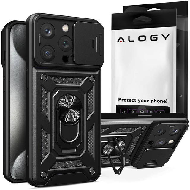 Alogy Etui ochronne Camshield Stand Ring z osłonką na aparat do iPhone 15 Pro Max