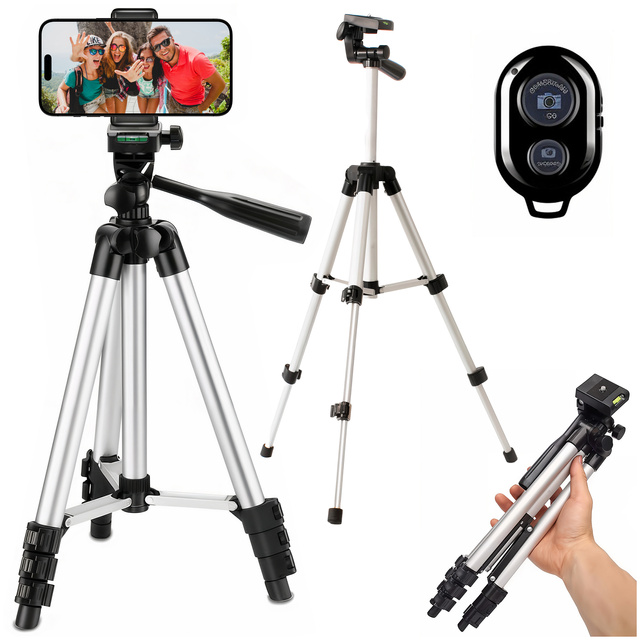 Alogy Statyw tripod lekki z pilotem i torbą do smartfona na aparat 105cm