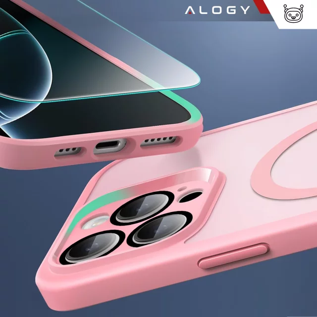 3w1 Zestaw Etui Hybrydowe + Szkło do Apple iPhone 16 Pro obudowa ochronna Hybrydowe MagSafe z ochroną obiektywu case + 2x Szkło hartowane ochronne na telefon Alogy 3in1 Case Pack Różowe