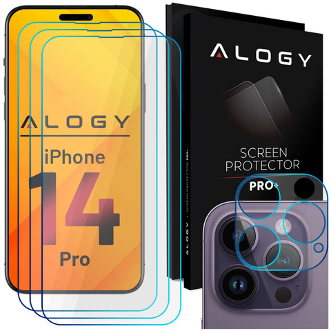 3x Szkło hartowane na ekran 9h + Szkło na obiektyw  Alogy Glass Pack do Apple iPhone 14 Pro