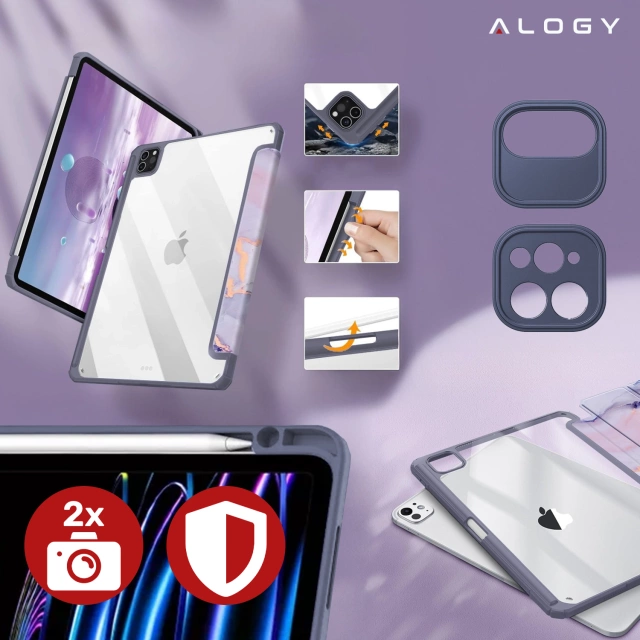 Etui hybrydowe z miejscem na rysik do Apple iPad Air 11" gen 7/6/5/4 | iPad Pro 11" 2018 Alogy Hybrid Book Cover Case Marble Fioletowe