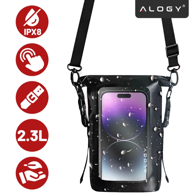 Alogy Sakwa Etui wodoodporne na telefon duża torba worek Case Waterproof Czarne