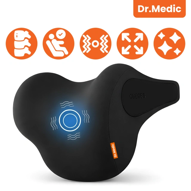 Poduszka samochodowa masująca na zagłówek – ergonomiczne wsparcie głowy, karku i szyi, elektryczny masażer z wibracjami dla kierowcy i pasażera – Dr.Medic RelaxDrive™