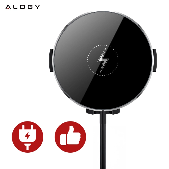 Alogy Uchwyt do samochodu 2w1 z ładowarką Qi Airvent MagSafe Charger do MagSafe 15W do kratki samochodowy Czarny