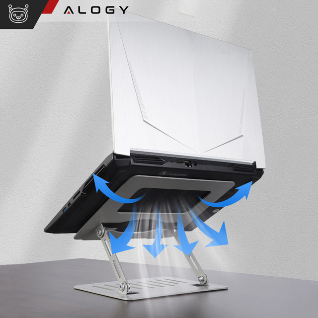 Alogy Uchwyt na laptop tablet stojak podstawka składany regulowany aluminiowy na biurko 25x21.5cm Srebrny