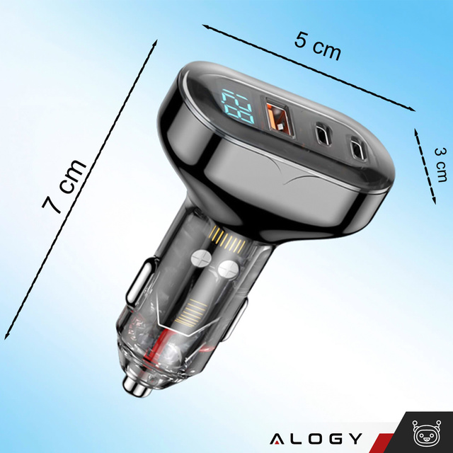 Ładowarka samochodowa 2x USB C PD 36W + USB QC 3.0 LED szybka do telefonu mocna 72W Alogy czarna