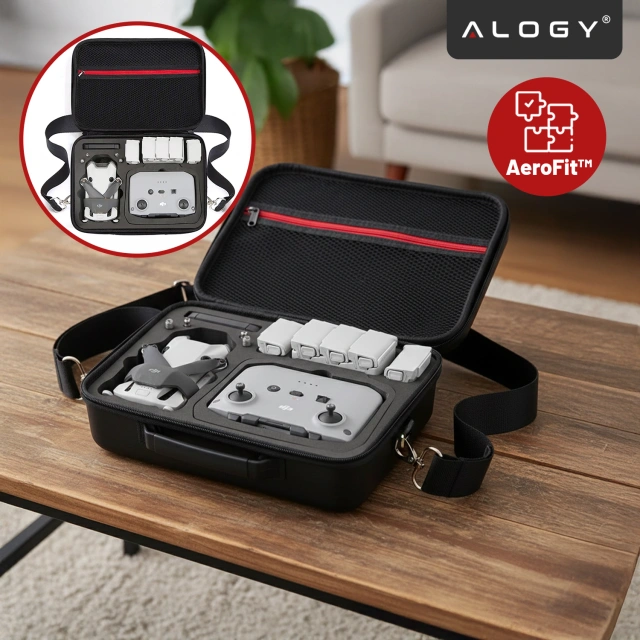 Alogy Hard Case Pokrowiec sztywny kuferek walizka etui do drona DJI Mini 4 Pro / DJI Mini 3 Pro / Mini 3 twarde z paskiem Czarny