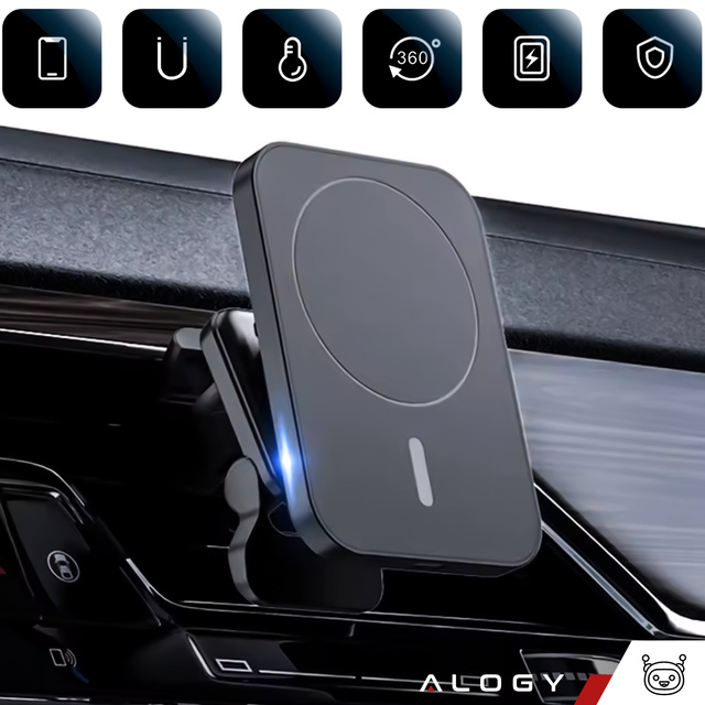 Alogy Uchwyt samochodowy z ładowarką indukcyjną Qi do MagSafe na kratkę 15W