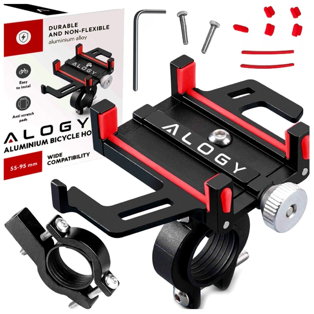 Alogy Uchwyt rowerowy Bike Phone Holder do telefonu 55-95mm na kierownicę na rower hulajnogę motor Czarny