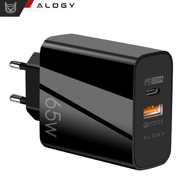 Alogy Ładowarka sieciowa szybka Quick Charge QC 3.0 USB-A + USB-C 65W Custom Fast Charger Black