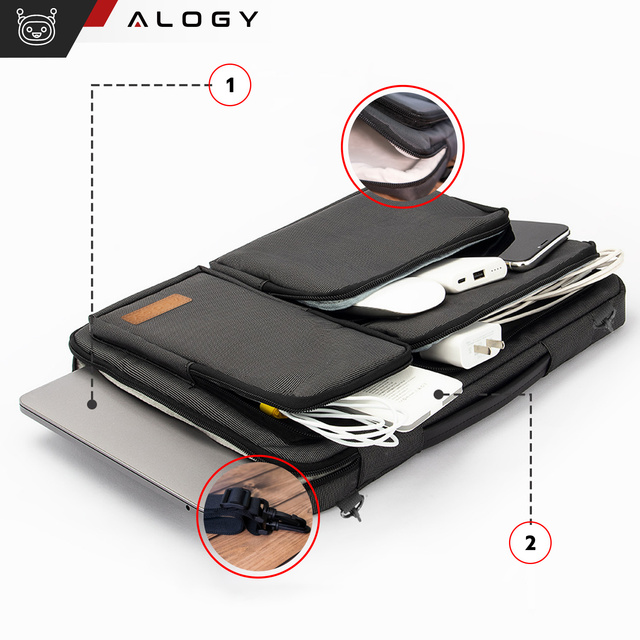 Alogy Torba Etui na MacBooka, laptopa, tableta 15.6" z paskiem na ramię Czarna