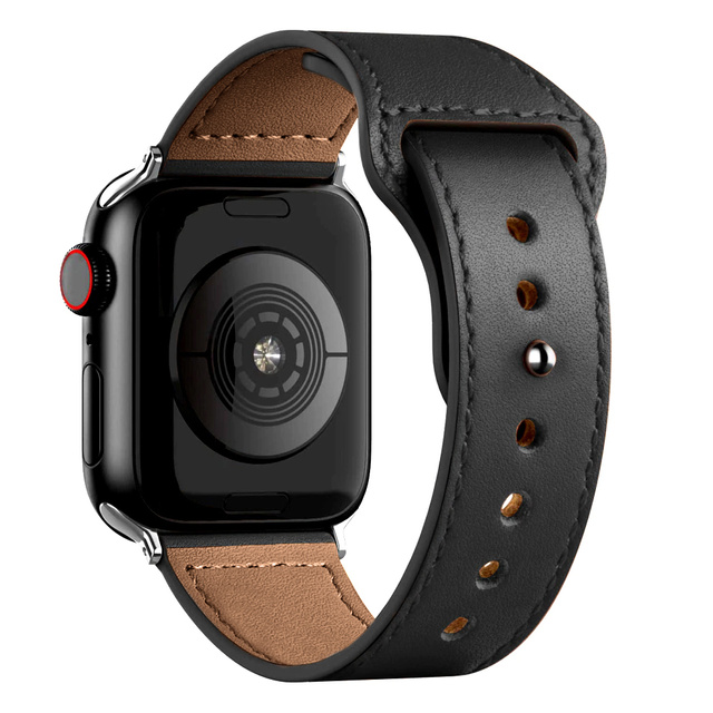 Alogy Elegancki pasek skórzany Leather Strap Band do Apple Watch 4/5/6/7/8/SE/ULTRA (42/44/45/49mm) Black