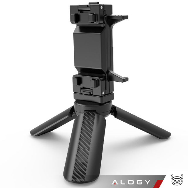 Alogy Uchwyt mini statyw na telefon aparat stojak podstawka regulowany obrotowy 360 Tripod selfie do zdjęć Czarny
