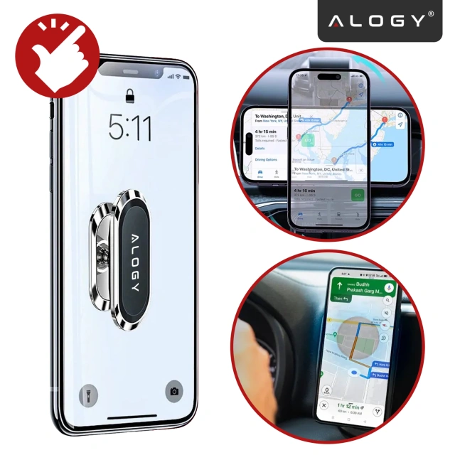 Uchwyt magnetyczny samochodowy Alogy do auta uniwersalny do telefonu na kokpit do deski Srebrny