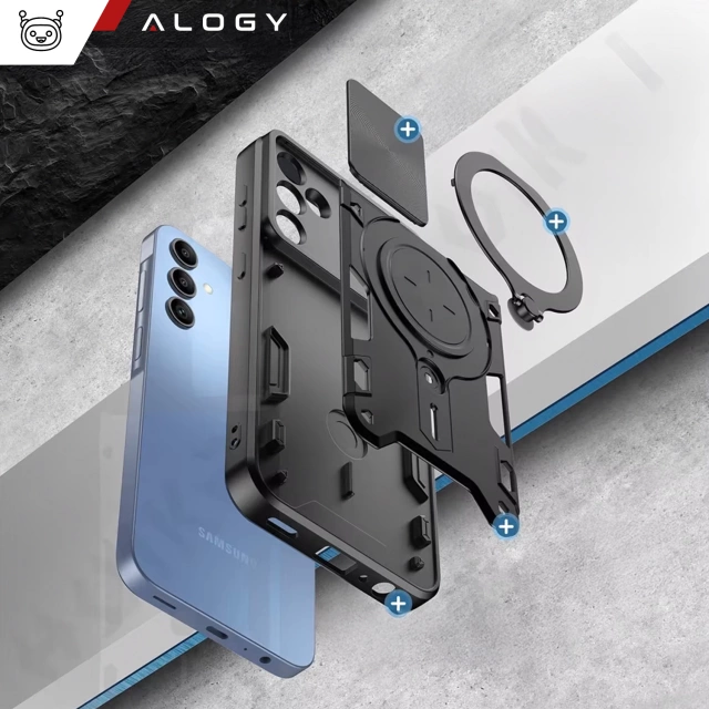 Etui do Samsung Galaxy S25+ Plus pancerne Slide Case Ring obudowa ochrona aparatu Alogy CamGuard Pro czarne