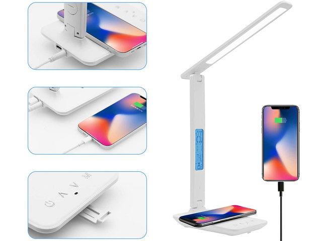 Alogy Lampa biurkowa LED ładowarka indukcyjna Qi 10W z wyświetlaczem Biała
