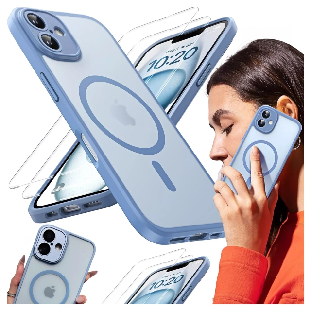 3w1 Zestaw Etui Hybrydowe + Szkło hartowane do Apple iPhone 16 obudowa ochronna Hybrydowe MagSafe z ochroną obiektywu case na telefon Alogy 3in1 Case Pack Sky Blue Niebieskie